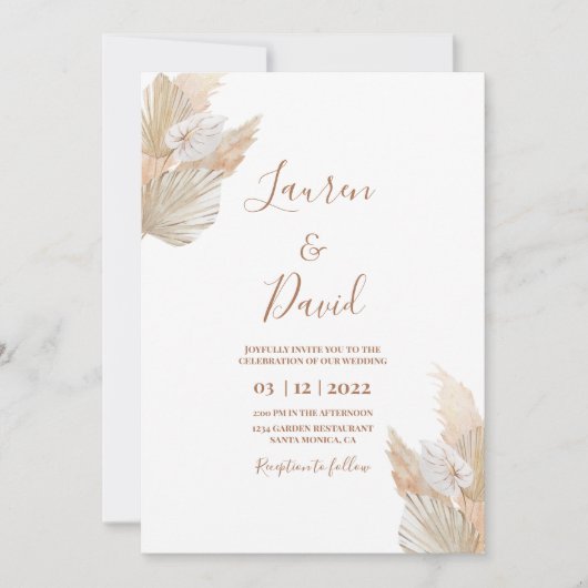 Invitation Mariage du désert Pampas Grass (Devant)