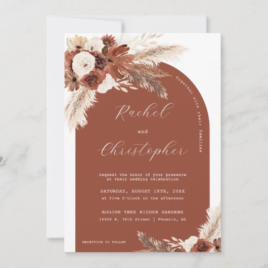 Invitation Mariage du désert Pampas Grass Boho Arch QR Code (Devant)