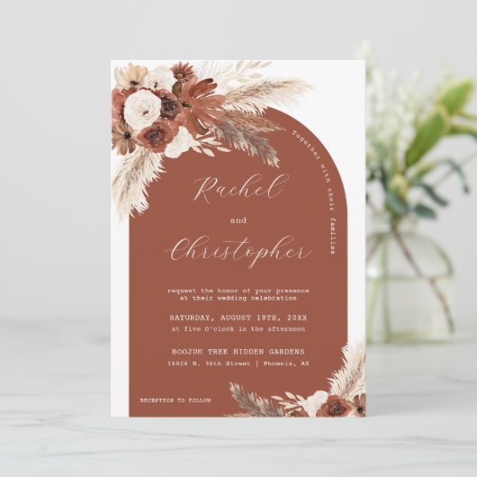 Invitation Mariage du désert Pampas Grass Boho Arch QR Code (Debout devant)
