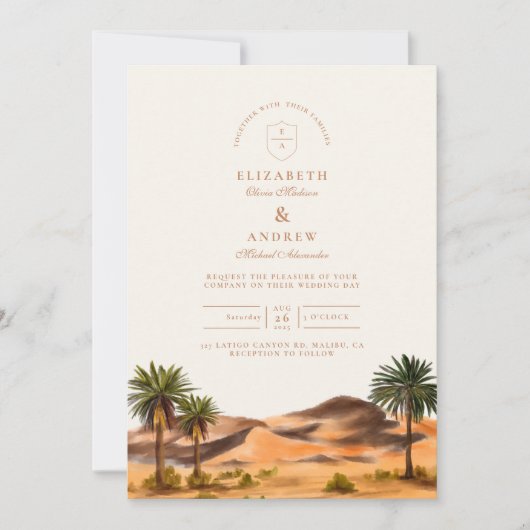 Invitation Mariage du désert peint (Devant)