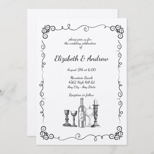 Invitation Mariage du dîner Whimsical (Devant / Derrière)