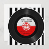 Invitation Mariage du double bonheur du disque de vinyle rétr (Devant / Derrière)