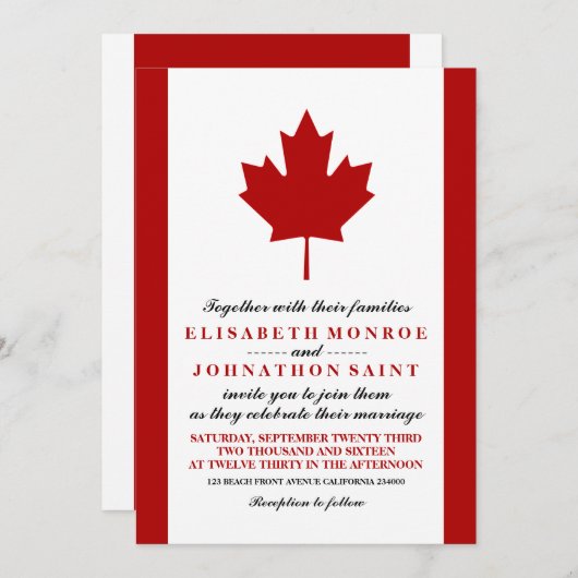 Invitation Mariage du drapeau canadien (Devant / Derrière)