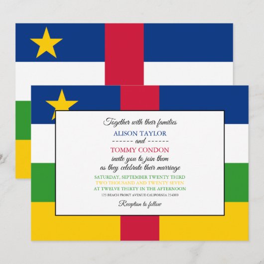 Invitation Mariage du drapeau de la République centrafricaine (Devant / Derrière)