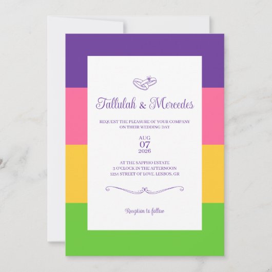 Invitation Mariage du drapeau sapphérique lesbienne (Devant)