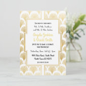 Invitation Mariage du Fan Gatsby Art Déco Blanc & Or des anné (Debout devant)