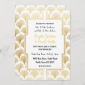 Invitation Mariage du Fan Gatsby Art Déco Blanc & Or des anné (Devant / Derrière)