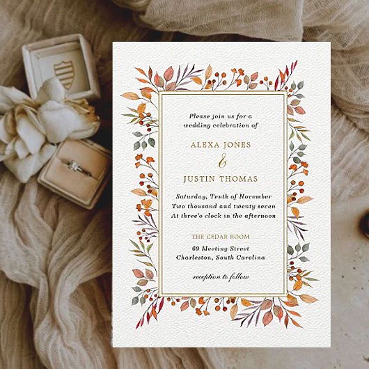 Invitation Mariage du feuillage d'automne botanique