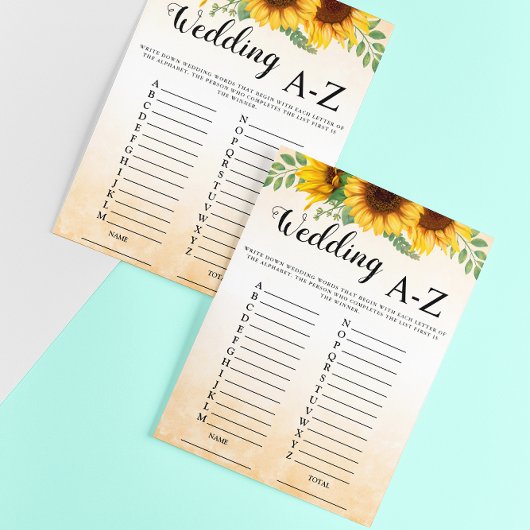 Invitation mariage du Jeu nuptial de tournesol A-Z