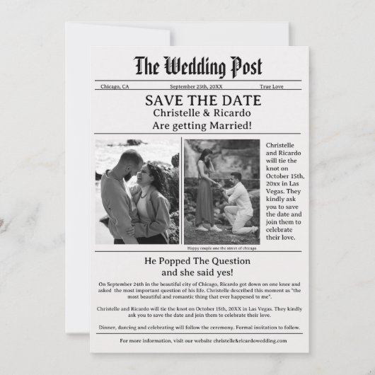 Invitation Mariage du journal Modernscript enregistrer la dat (Devant)