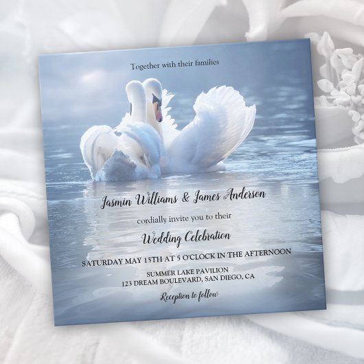 Invitation Mariage du lac Blue Swans