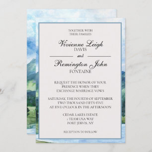 Invitation Mariage du lac d'aquarelle bleu bleu français