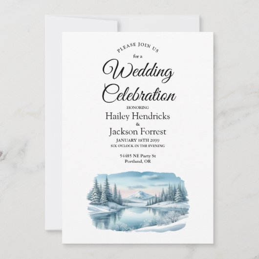 Invitation Mariage du lac Snowy Mountain Winter Lake (Devant)