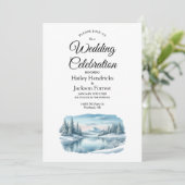 Invitation Mariage du lac Snowy Mountain Winter Lake (Debout devant)