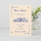Invitation Mariage du lieu de l'esquisse de la main bleue (Debout devant)