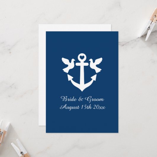 Invitation Mariage du logo de l'ancre marine bleu et blanc (Devant/Arrière en situation)