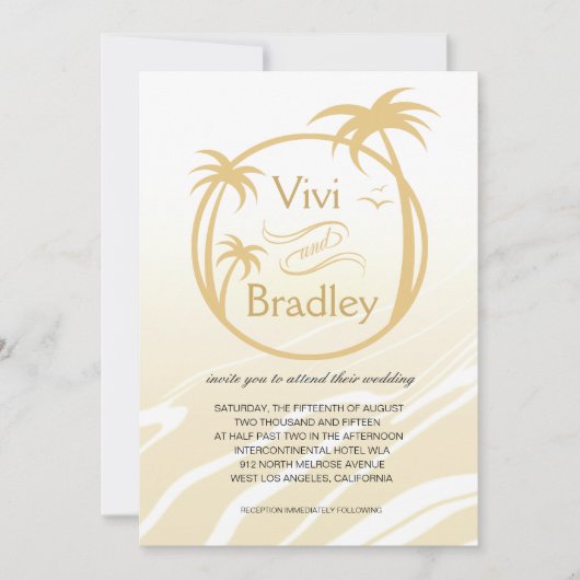Invitation Mariage du logo du Surf de plage Palm| sable (Devant)