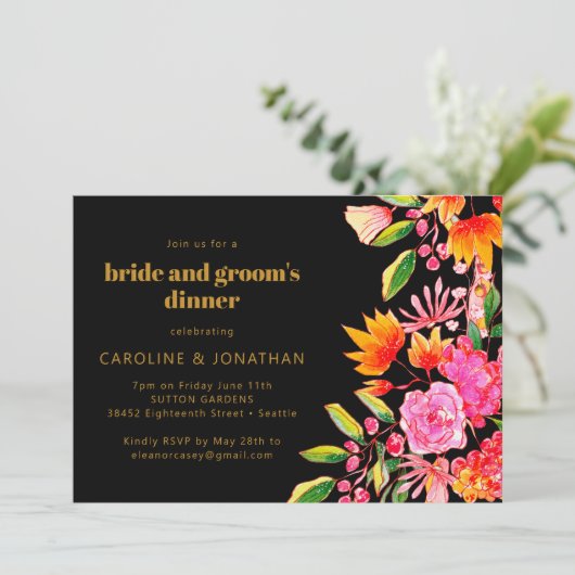Invitation Mariage du marié et de la mariée Fleurs roses oran (Debout devant)