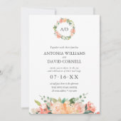 Invitation Mariage du Monogramme de la Pêche Florale d'été (Devant)