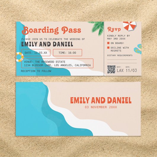 Invitation Mariage du Pass d'embarquement de destination de l