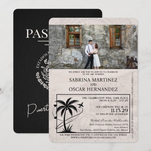 Invitation Mariage du passeport de Black Puerta Vallarta (Devant / Derrière)