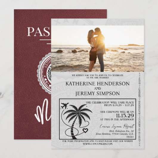 Invitation Mariage du passeport de la Bourgogne (Devant / Derrière)