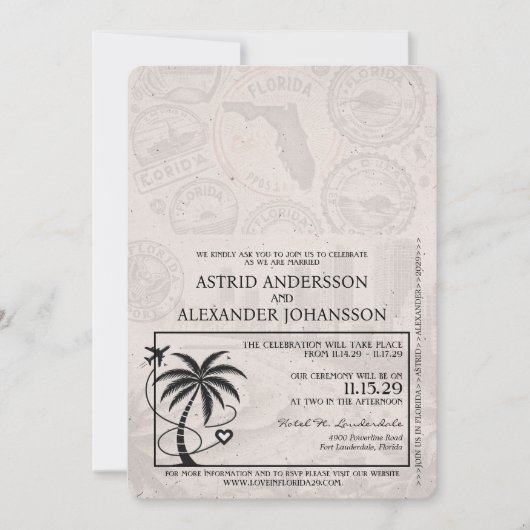 Invitation Mariage du passeport de la Floride Magenta Pink (Devant)