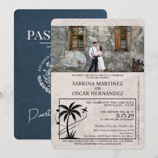 Invitation Mariage du passeport de la Marine Blue Puerta Vall (Devant / Derrière)