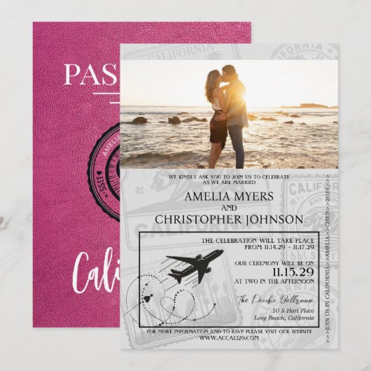 Invitation Mariage du passeport de Magenta California (Devant / Derrière)