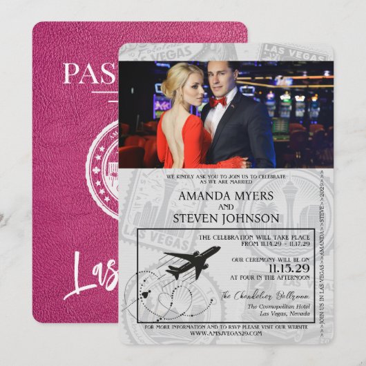 Invitation Mariage du passeport de Magenta Las Vegas (Devant / Derrière)