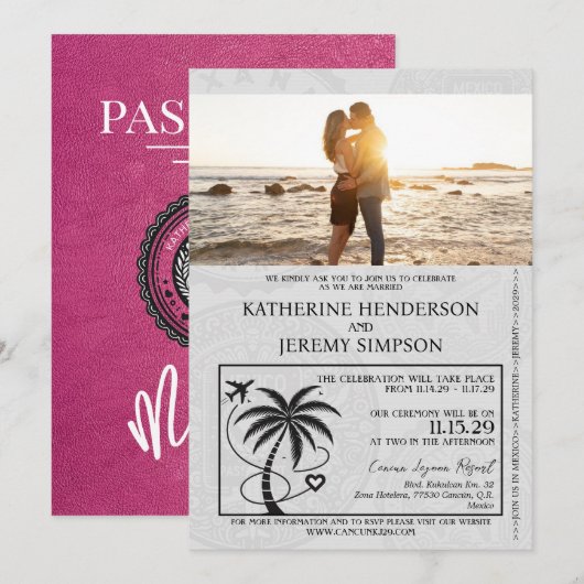 Invitation Mariage du passeport de Magenta Mexique (Devant / Derrière)