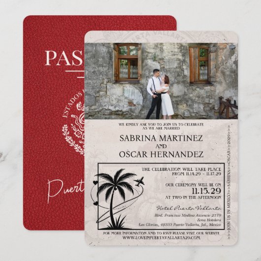 Invitation Mariage du passeport de Red Puerta Vallarta (Devant / Derrière)