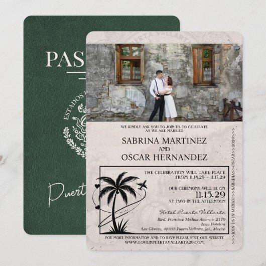 Invitation Mariage du Passeport Green Puerta Vallarta (Devant / Derrière)