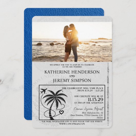 Invitation Mariage du Passeport Royal Blue Cancun (Devant / Derrière)