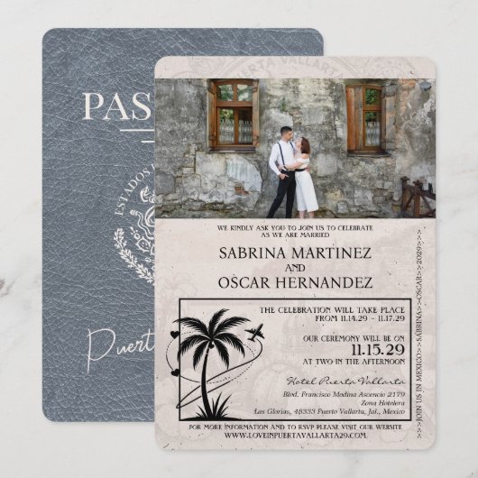Invitation Mariage du passeport Silver Puerta Vallarta (Devant / Derrière)