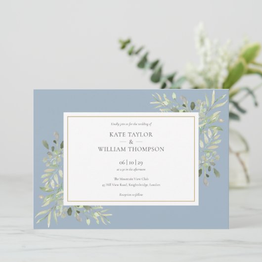 Invitation Mariage du paysage de la photo bleu-vert Dusty (Debout devant)