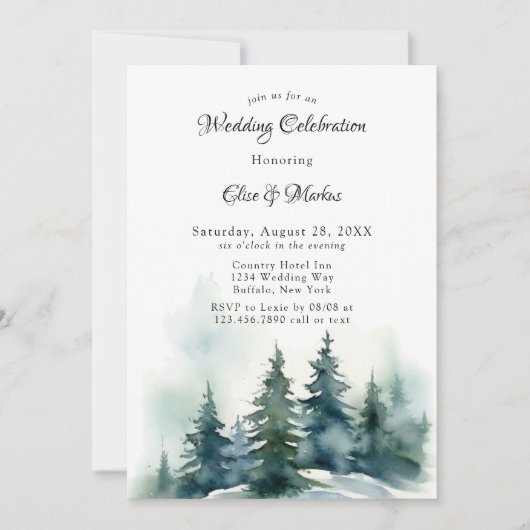 Invitation Mariage du paysage des arbres de Noël d'hiver (Devant)