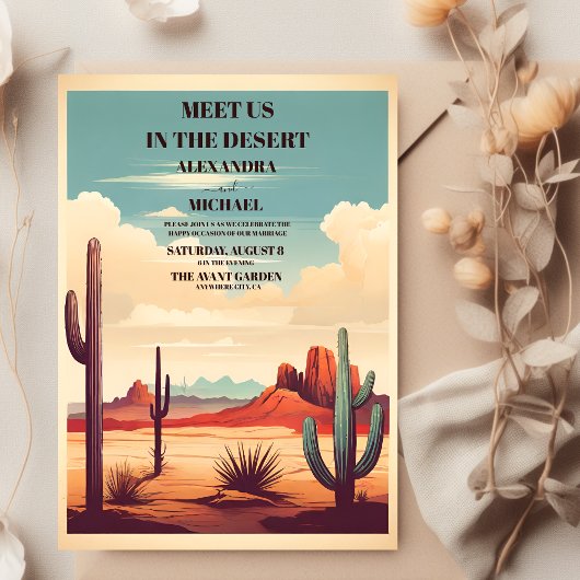 Invitation Mariage du paysage du désert de Retro Cactus