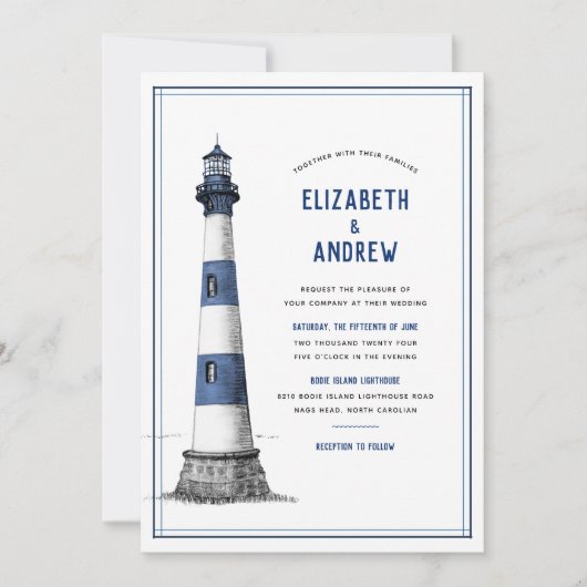 Invitation Mariage du phare bleu blanc (Devant)
