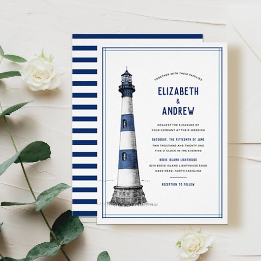 Invitation Mariage du phare bleu blanc