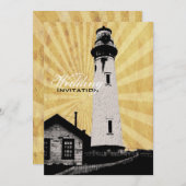 Invitation Mariage du phare marin du littoral jaune (Devant / Derrière)