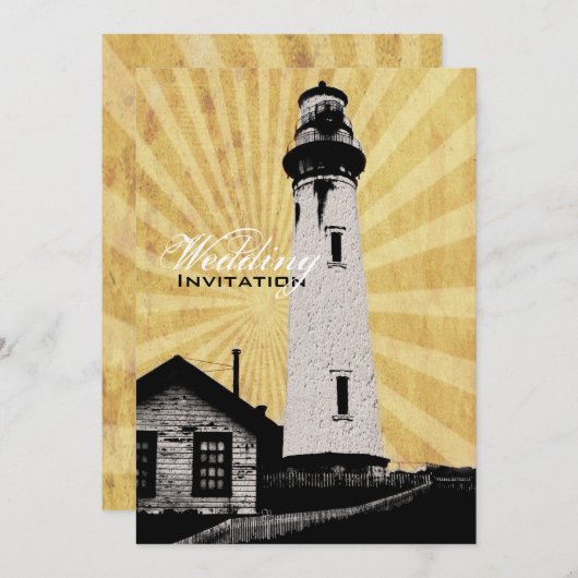 Invitation Mariage du phare marin du littoral jaune (Devant / Derrière)