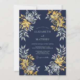 Invitation Mariage du soir bleu marine illustre