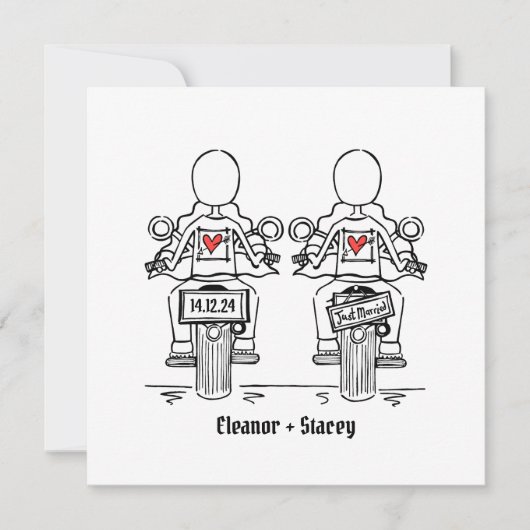 Invitation Mariage du soir de moto de deux mariées sur mesure (Devant)