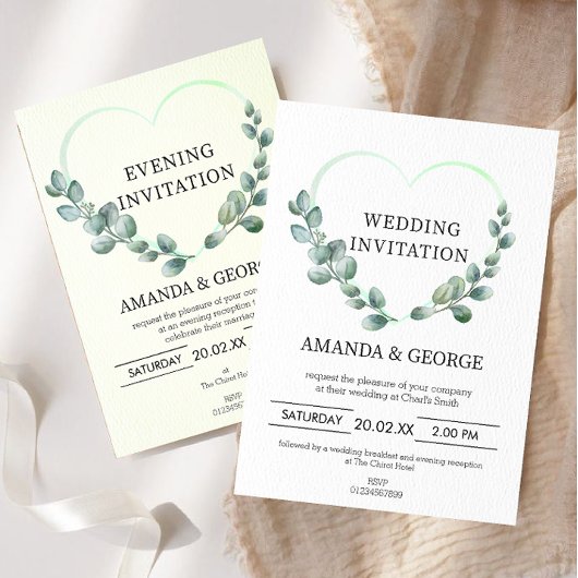 Invitation Mariage du soir Heart Eucalyptus