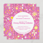 Invitation Mariage du soir moderne rose floral (Devant / Derrière)