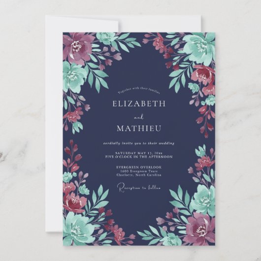 Invitation Mariage du soir régale bleu marine (Devant)