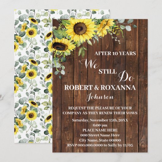 Invitation Mariage du tournesol de l'Ouest - Années de renouv (Devant / Derrière)