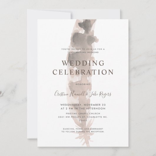 Invitation Mariage du week-end de Thanksgiving| Plumes turque (Devant)