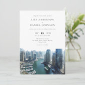 Invitation Mariage Dubai Skyline Aquarelle Code QR (Debout devant)
